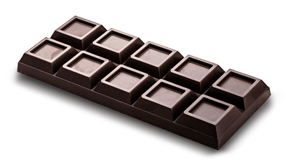 Dark chocolate isolated with shadow on white background. Clipping path