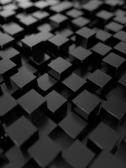 Abstract cubes. Black background. 3d render.