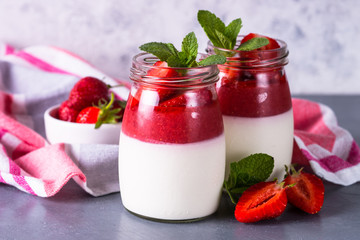Panna cotta with strawberry.
