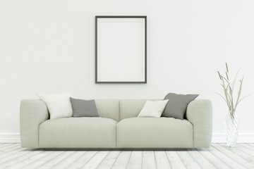 White sofa in modern scandinavian design with one Frames
