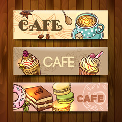 Beautiful hand drawn vector illustration coffee and sweets. 