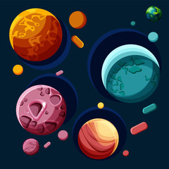 Blue background with creative colorful planets.