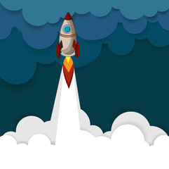 Fototapeta premium Blue background with colorful rocket.