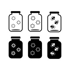 Fireflies jar icon set