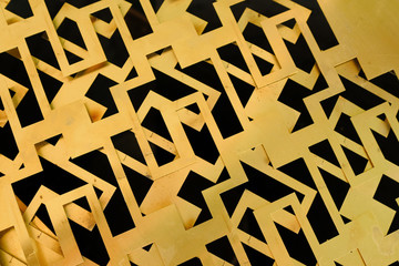 metal gold color geometry cut on black background