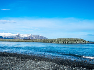 Black sand beach in Iceland in winter season