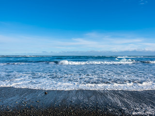 Black sand beach in Iceland in winter season