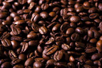 Close-up of roasted coffee beans. Selective focus