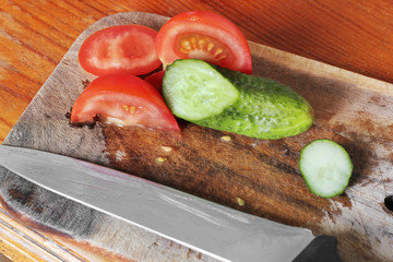 Tomatoes on a wooden plank