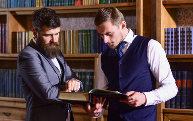 Intelligent elite and scientific people concept. Professors read book