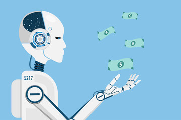 AI robot making money for human business.