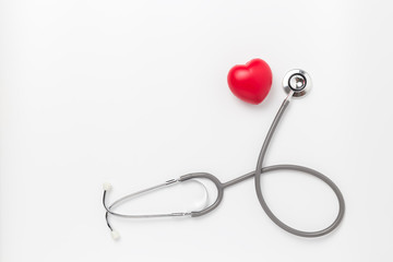 red heart and stethoscope isolated on white background , Health Care concept.