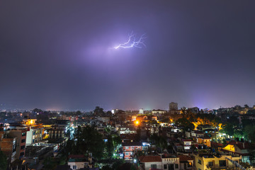 Night thunderstorm over Patan in the Kathmandu Valley, Nepal