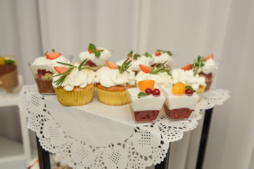 Delicious fancy wedding cake made of cupcakes