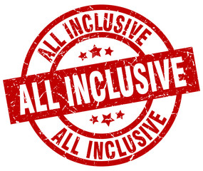 all inclusive round red grunge stamp