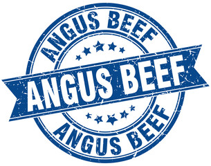 angus beef round grunge ribbon stamp