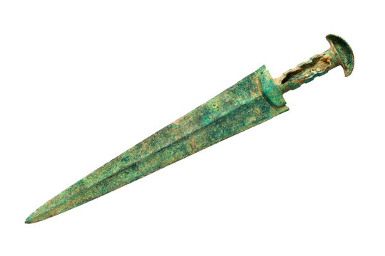 Ancient bronze sword isolated on white background. Clipping path.