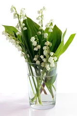 Photo sur Aluminium Muguet still-life with flowers and leaves lilies-of-the-valley 