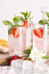 Drink strawberry with mint in glasses