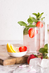 Drink strawberry with mint in glasses