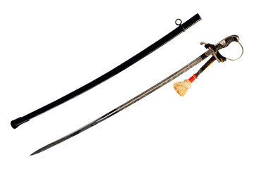 Saber and sheath isolated on white background. Clipping path.