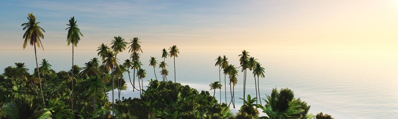 Fototapeta na wymiar sunset panorama over a tropical beach, ocean sunrise, 3D rendering