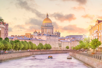 Saint Isaac Cathedral across Moyka river in St. Petersburg