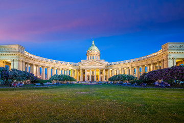 Cathedral of Our Lady of Kazan in St. Petersburg at twilight