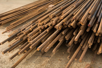 Rusty steel bar or steel reinforcement bar texture in construction site, Reinforcing Steel Bar background