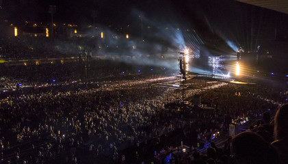 Crowd partying at a rock concert. Aerial view
