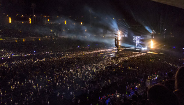 Crowd Partying At A Rock Concert. Aerial View