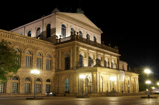 Hannover Opera House illuminated at night in Hanover, Germany