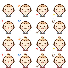 Isolated set of cute baby boy & girl avatar expressions