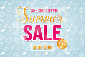 Summer Sale - concept of glossy flyer with special offer. Vector.