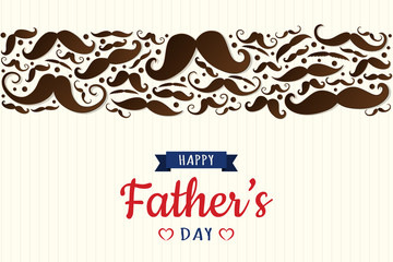 Happy Father's Day - funny poster with set of mustaches. Vector.