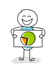 Conceptual image with cartoon stickman showing graph icon. Vector.