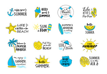 Summer holidays - funny hand drawn icons. Vector.