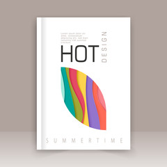 Cover magazine design with colored geometric elements.