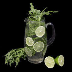 Decanter with lime and arugula lemonade