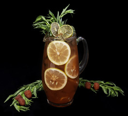 Decanter with strawberry and tarragon, estragon lemonade