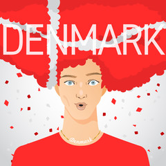 Surprised Man with National Flag in Afro Hair :  Vector Illustration