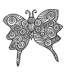 Vector black line butterfly isolated on the white background