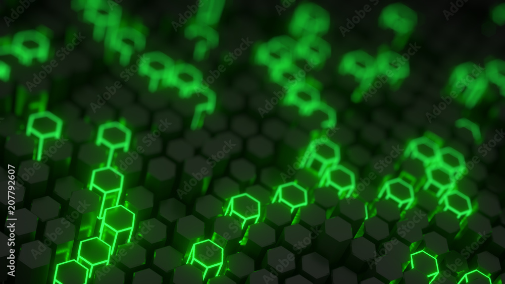 Poster futuristic honeycomb structure 3d render with dof
