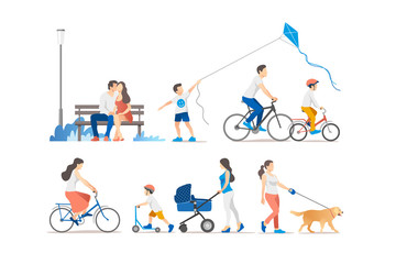 Fototapeta premium People outdoor in the park on weekend. Vector illustration.