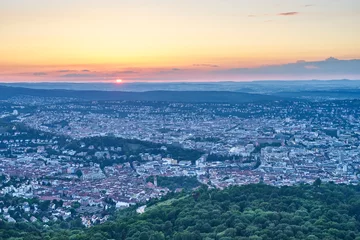 Foto op Canvas Sunset over Stuttgart City in Germany / View from the first TV Tower in the world © marako85