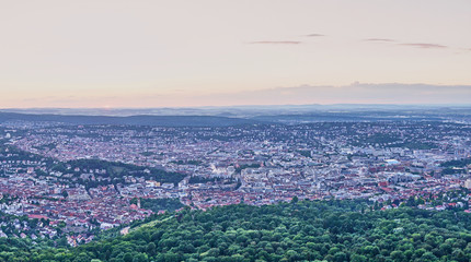 Sunset over Stuttgart City in Germany / View from the first TV Tower in the world