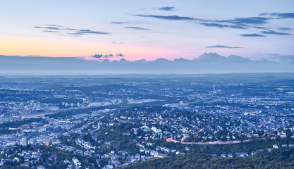 Sunset over Stuttgart City in Germany / View from the first TV Tower in the world