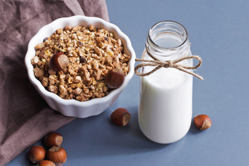 homemade greek yoghurt drink with nuts granola