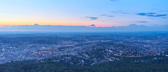 Sunset over Stuttgart City in Germany / View from the first TV Tower in the world