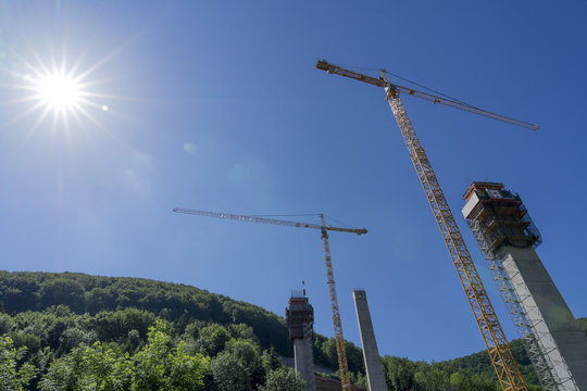 Stuttgart,Germany, 06-02-2018, Huge Complexe Construction Site For The New Railway Track From Stuttgart To Munich, Combined Tunnel An Bridge Constuction Crossing A Valley In The Schwaebische Alb